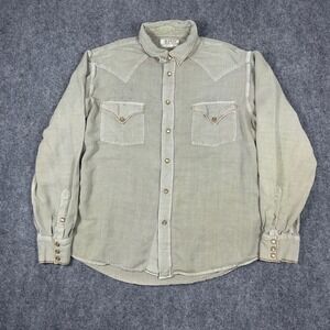 Ryan Michael Western Snap Shirt Mens Large Green Tencel Viscose Pearl Snap